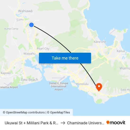 Ukuwai St + Mililani Park & Ride to Chaminade University map