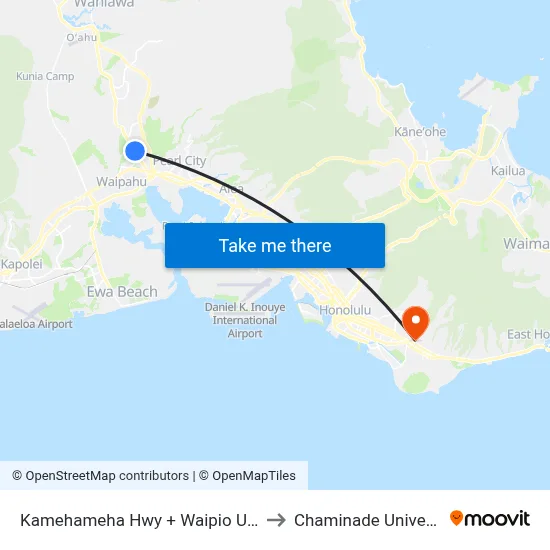 Kamehameha Hwy + Waipio Uka St to Chaminade University map