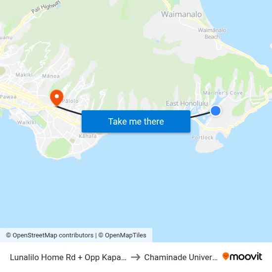 Lunalilo Home Rd + Opp Kapaia St to Chaminade University map