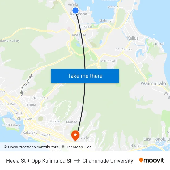 Heeia St + Opp Kalimaloa St to Chaminade University map