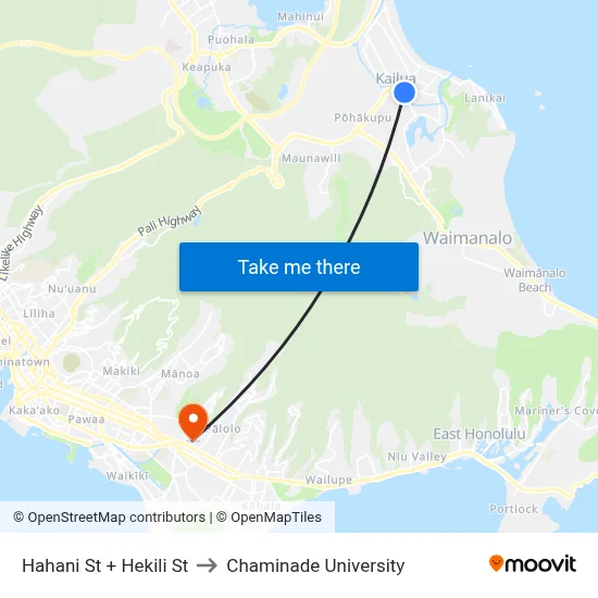 Hahani St + Hekili St to Chaminade University map