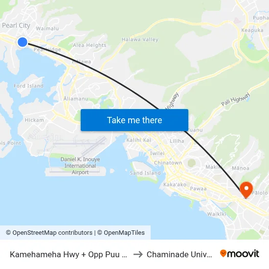 Kamehameha Hwy + Opp Puu Poni St to Chaminade University map