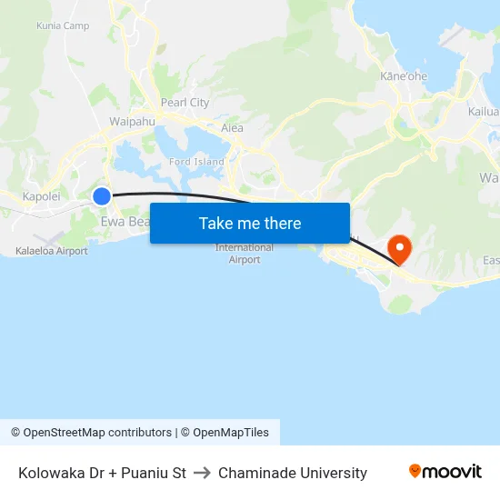Kolowaka Dr + Puaniu St to Chaminade University map