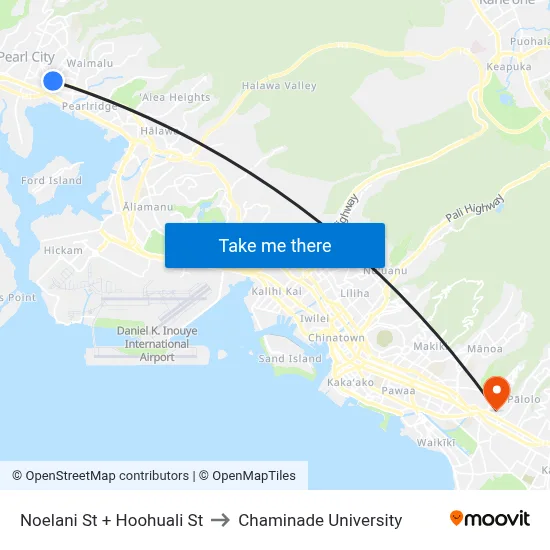 Noelani St + Hoohuali St to Chaminade University map