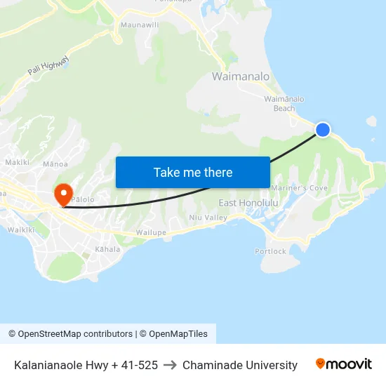 Kalanianaole Hwy + 41-525 to Chaminade University map
