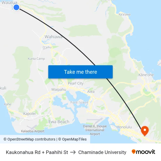 Kaukonahua Rd + Paahihi St to Chaminade University map