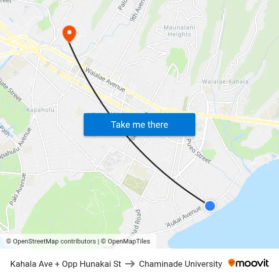 Kahala Ave + Opp Hunakai St to Chaminade University map