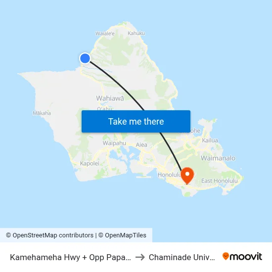 Kamehameha Hwy + Opp Papailoa Rd to Chaminade University map
