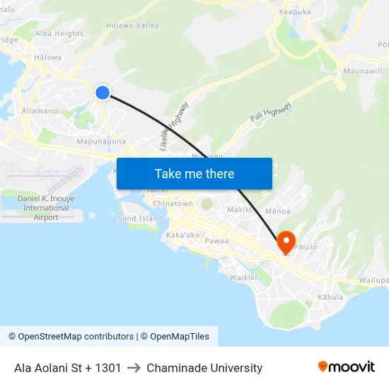 Ala Aolani St + 1301 to Chaminade University map