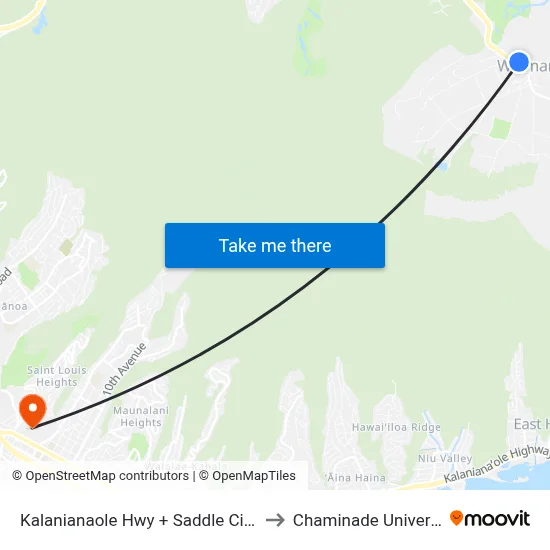 Kalanianaole Hwy + Saddle City Rd to Chaminade University map