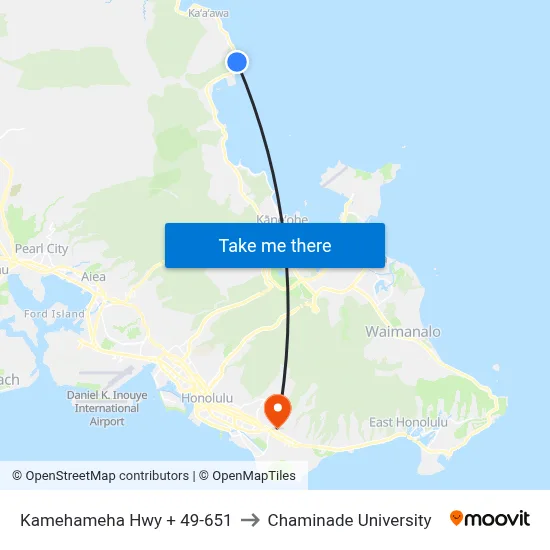 Kamehameha Hwy + 49-651 to Chaminade University map