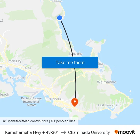 Kamehameha Hwy + 49-301 to Chaminade University map