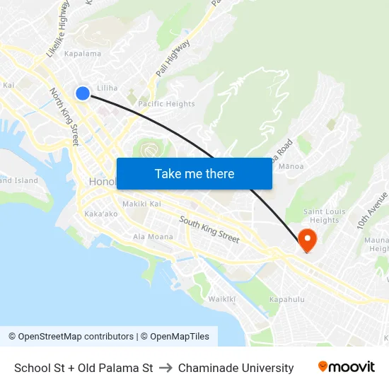 School St + Old Palama St to Chaminade University map