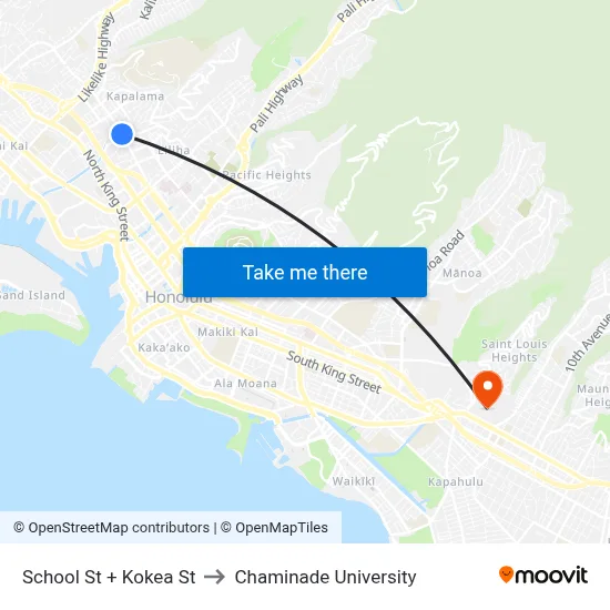 School St + Kokea St to Chaminade University map