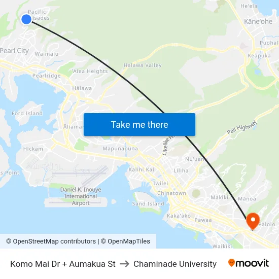 Komo Mai Dr + Aumakua St to Chaminade University map
