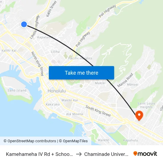 Kamehameha IV Rd + School St to Chaminade University map