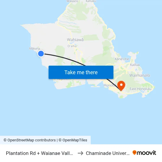 Plantation Rd + Waianae Valley Rd to Chaminade University map