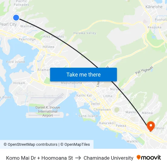 Komo Mai Dr + Hoomoana St to Chaminade University map