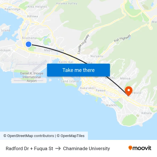 Radford Dr + Fuqua St to Chaminade University map