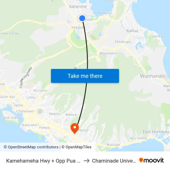 Kamehameha Hwy + Opp Pua Inia St to Chaminade University map