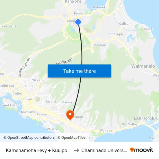 Kamehameha Hwy + Kuuipo Pl to Chaminade University map