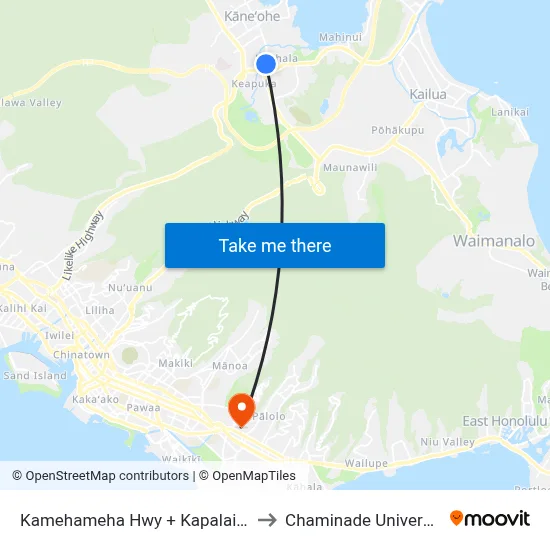 Kamehameha Hwy + Kapalai Rd to Chaminade University map
