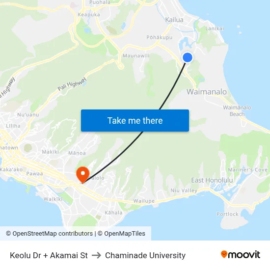 Keolu Dr + Akamai St to Chaminade University map
