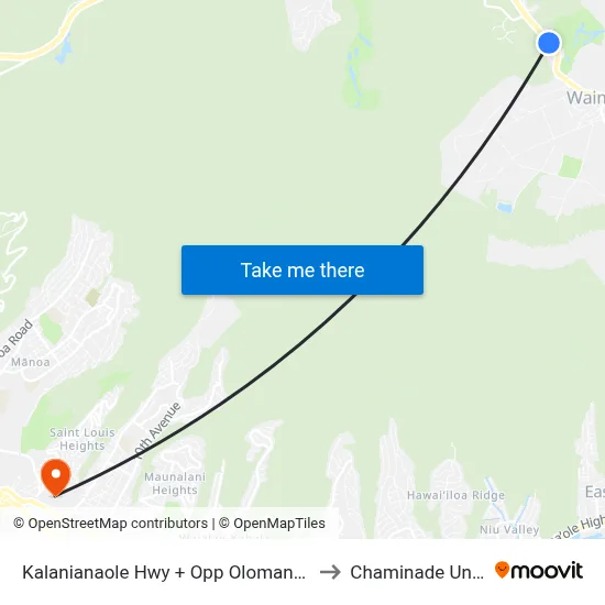Kalanianaole Hwy + Opp Olomana Golf Course to Chaminade University map