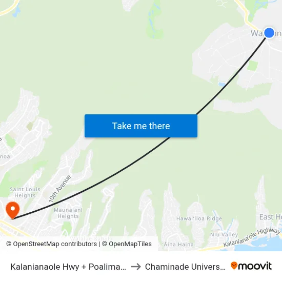 Kalanianaole Hwy + Poalima St to Chaminade University map
