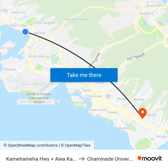 Kamehameha Hwy + Aiea Kai Pl to Chaminade University map