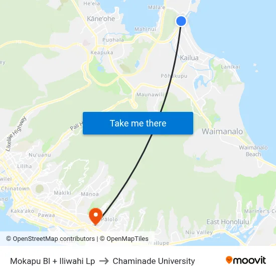 Mokapu Bl + Iliwahi Lp to Chaminade University map
