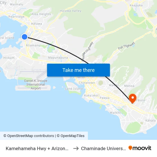 Kamehameha Hwy + Arizona St to Chaminade University map