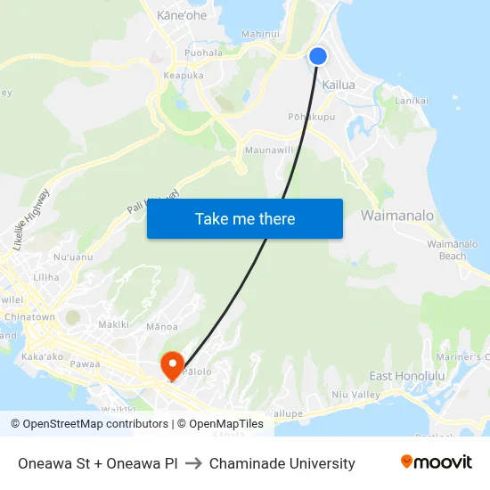 Oneawa St + Oneawa Pl to Chaminade University map