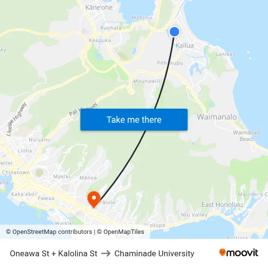 Oneawa St + Kalolina St to Chaminade University map