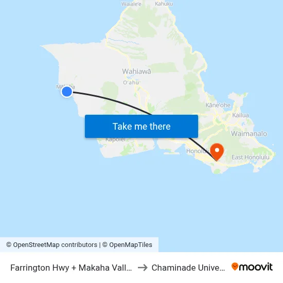 Farrington Hwy + Makaha Valley Rd to Chaminade University map