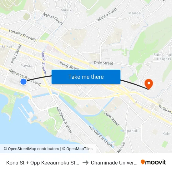 Kona St + Opp Keeaumoku St (Fs) to Chaminade University map