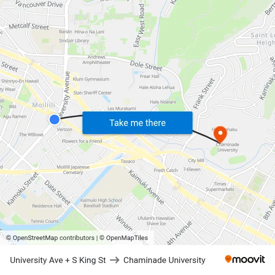University Ave + S King St to Chaminade University map