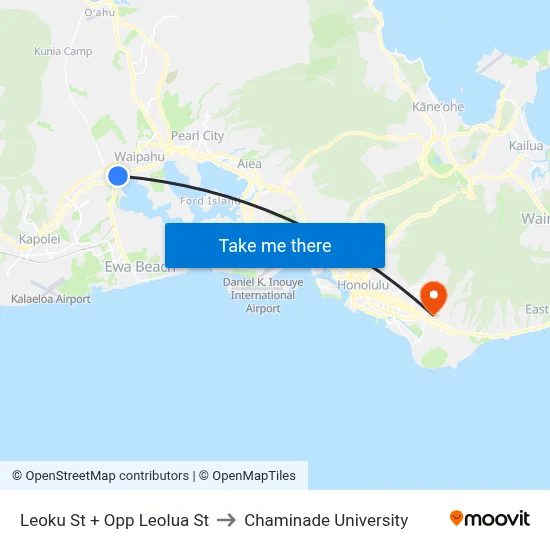 Leoku St + Opp Leolua St to Chaminade University map