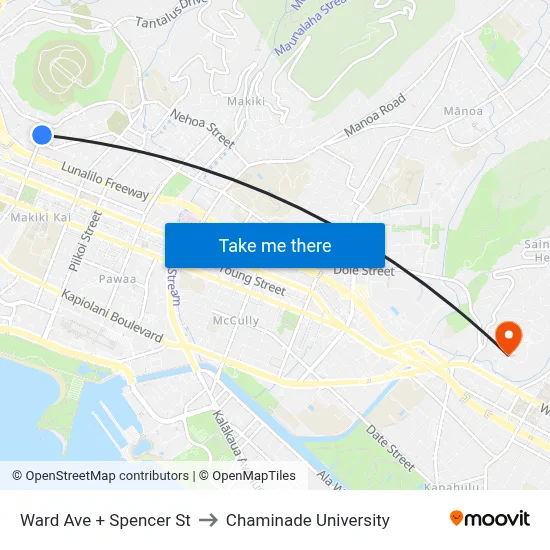 Ward Ave + Spencer St to Chaminade University map