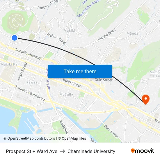 Prospect St + Ward Ave to Chaminade University map