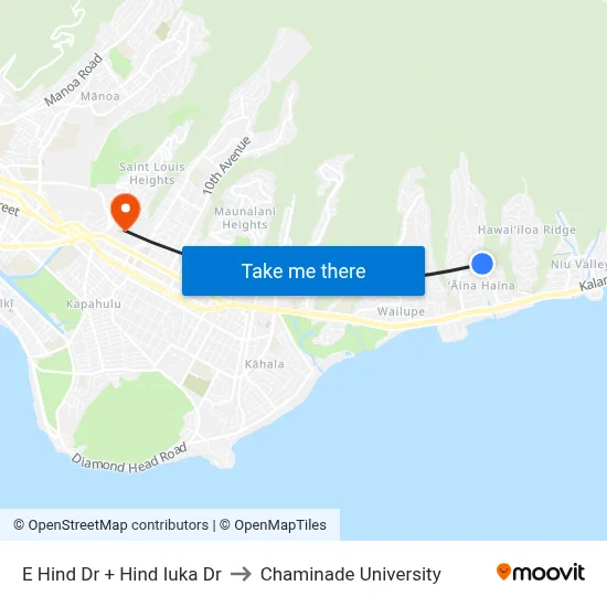 E Hind Dr + Hind Iuka Dr to Chaminade University map