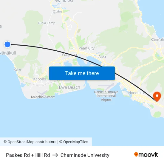 Paakea Rd + Iliili Rd to Chaminade University map