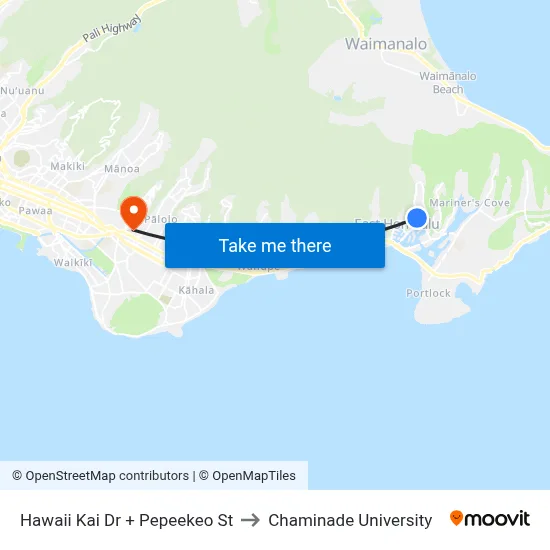 Hawaii Kai Dr + Pepeekeo St to Chaminade University map