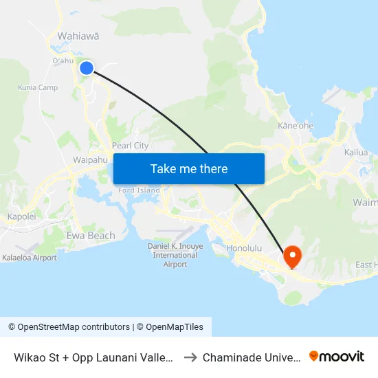 Wikao St + Opp Launani Valley Park to Chaminade University map