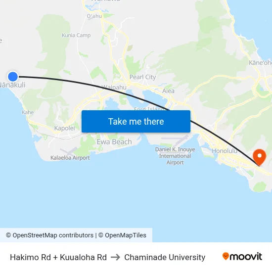 Hakimo Rd + Kuualoha Rd to Chaminade University map