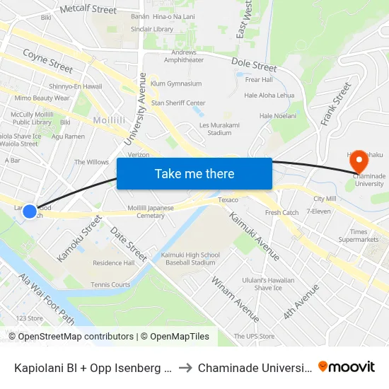 Kapiolani Bl + Opp Isenberg St to Chaminade University map