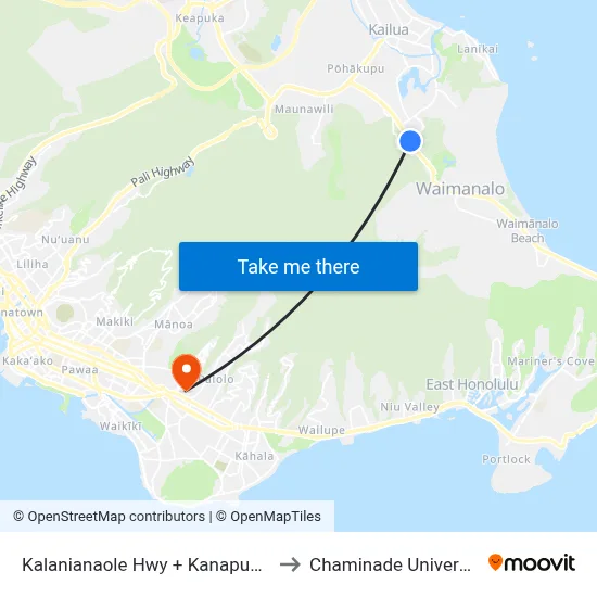 Kalanianaole Hwy + Kanapuu Dr to Chaminade University map