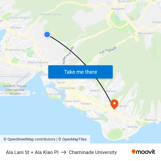 Ala Lani St + Ala Kiao Pl to Chaminade University map