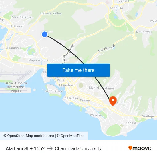 Ala Lani St + 1552 to Chaminade University map