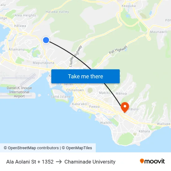 Ala Aolani St + 1352 to Chaminade University map